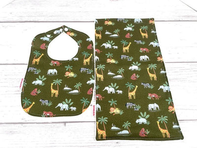 Bib & Burp Cloth Set - Green Safari - Gift & Gather