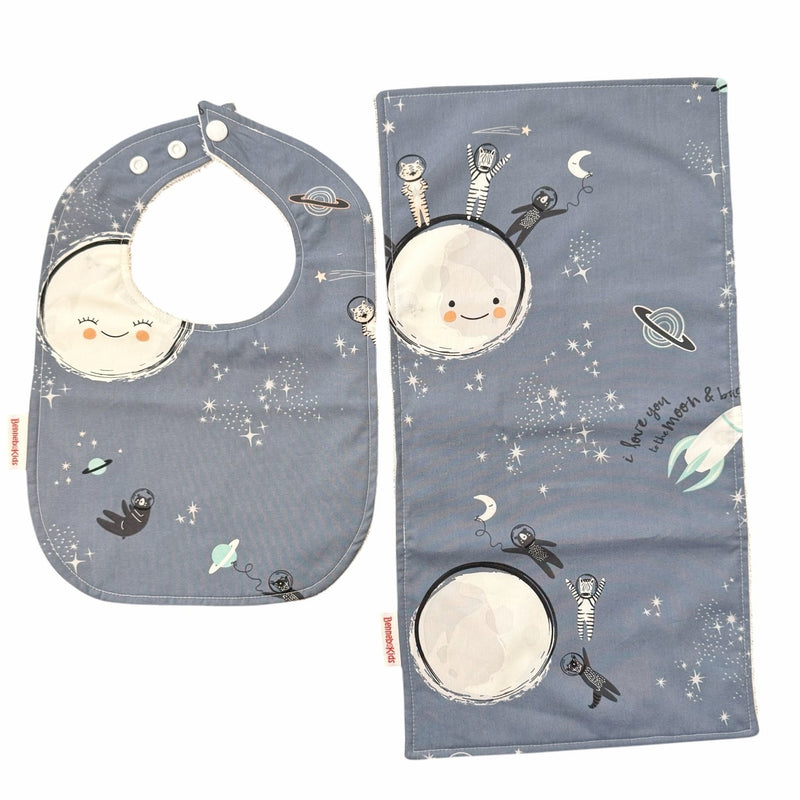 Bib & Burp Cloth Set - Grey Space - Gift & Gather