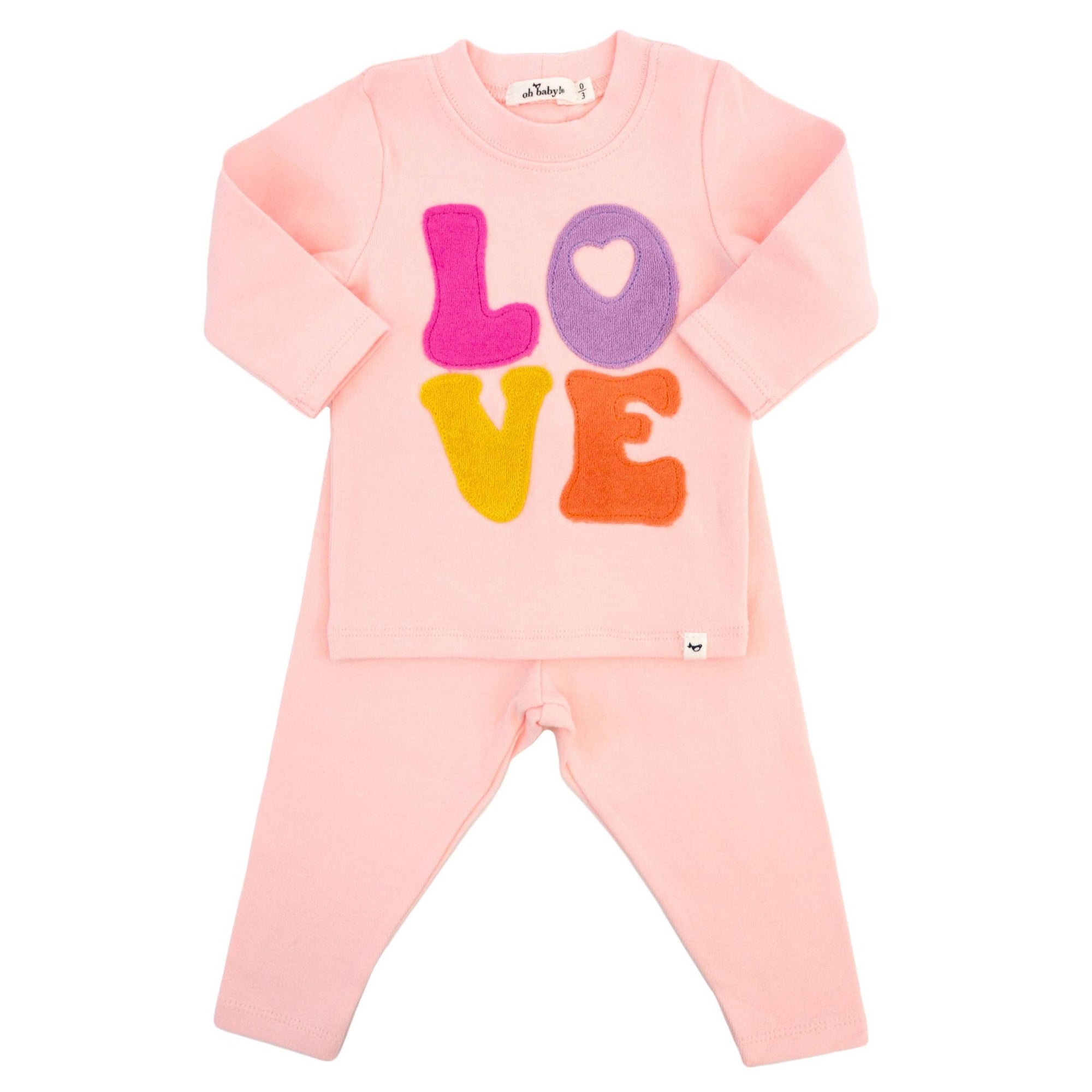 Cotton Candy LOVE Terry Applique 2pc Set PALE PINK: PNKP / 3 - 6 mo - Gift & Gather