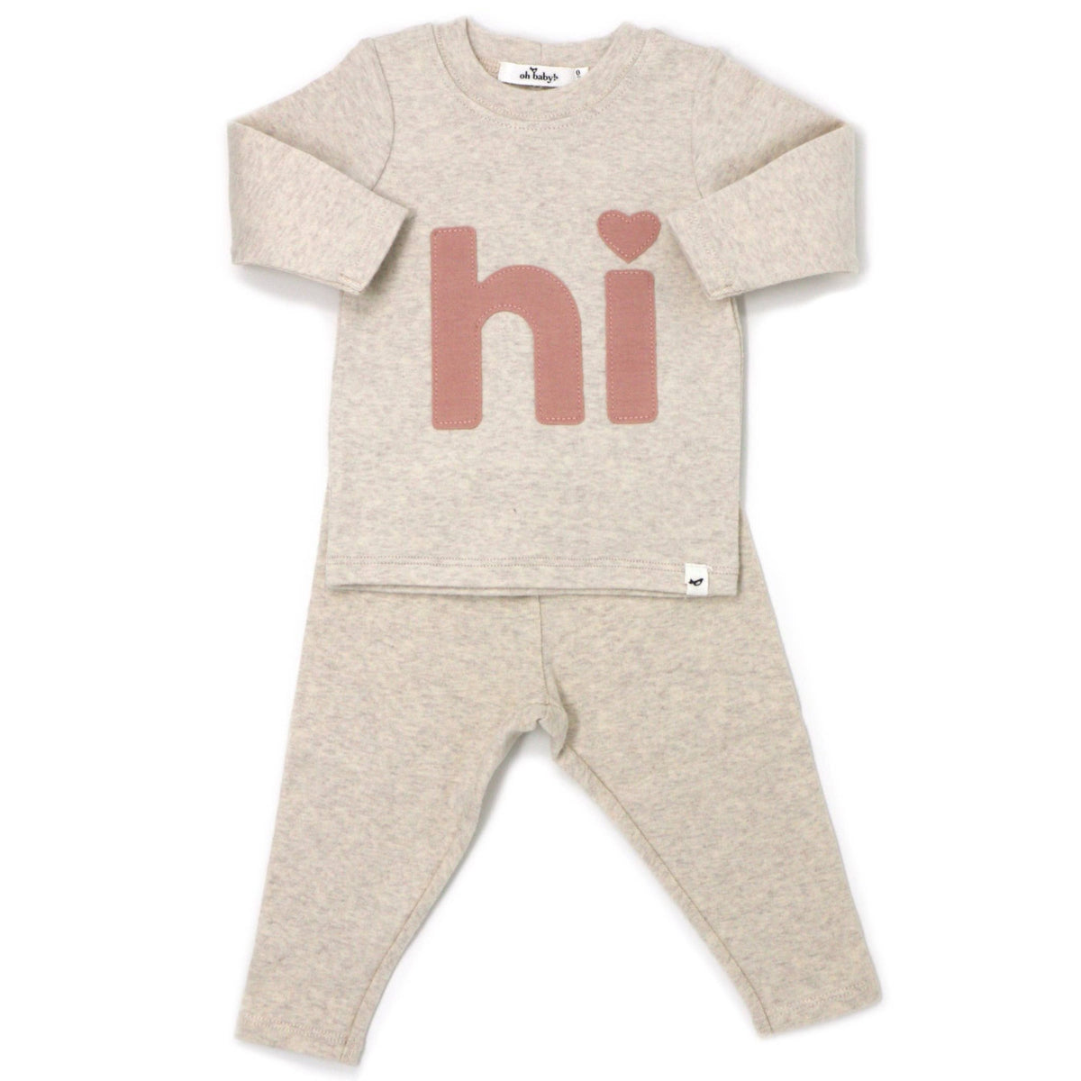 Heart dot "hi" L/S 2PC Set: SAND / 0 - 3 mo - Gift & Gather