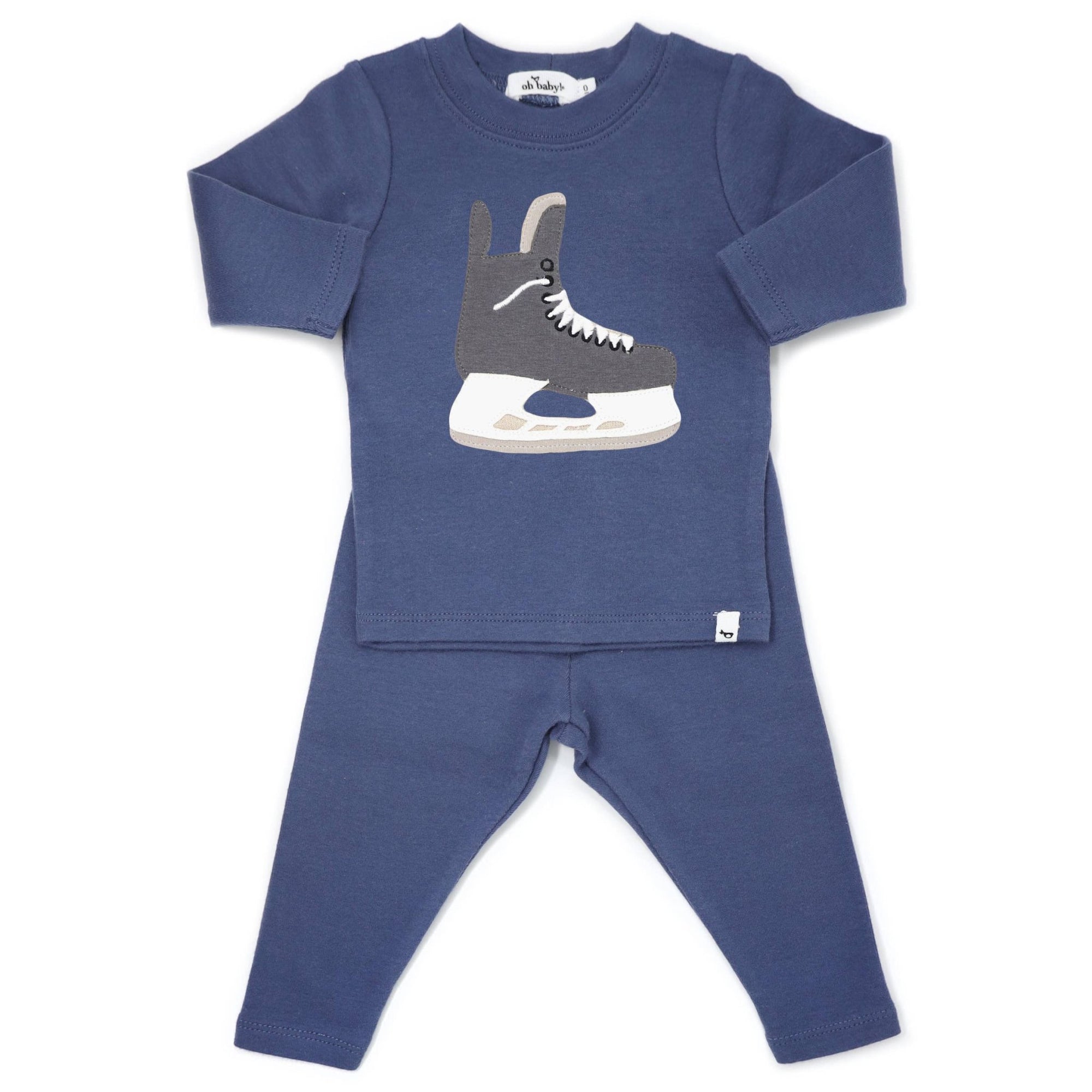 Hockey Skate Appl L/S 2PC Set: DENIM / 3 - 6 mo - Gift & Gather