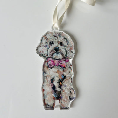 Ornament - Cavapoo Blonde with Pink Bow - Gift & Gather