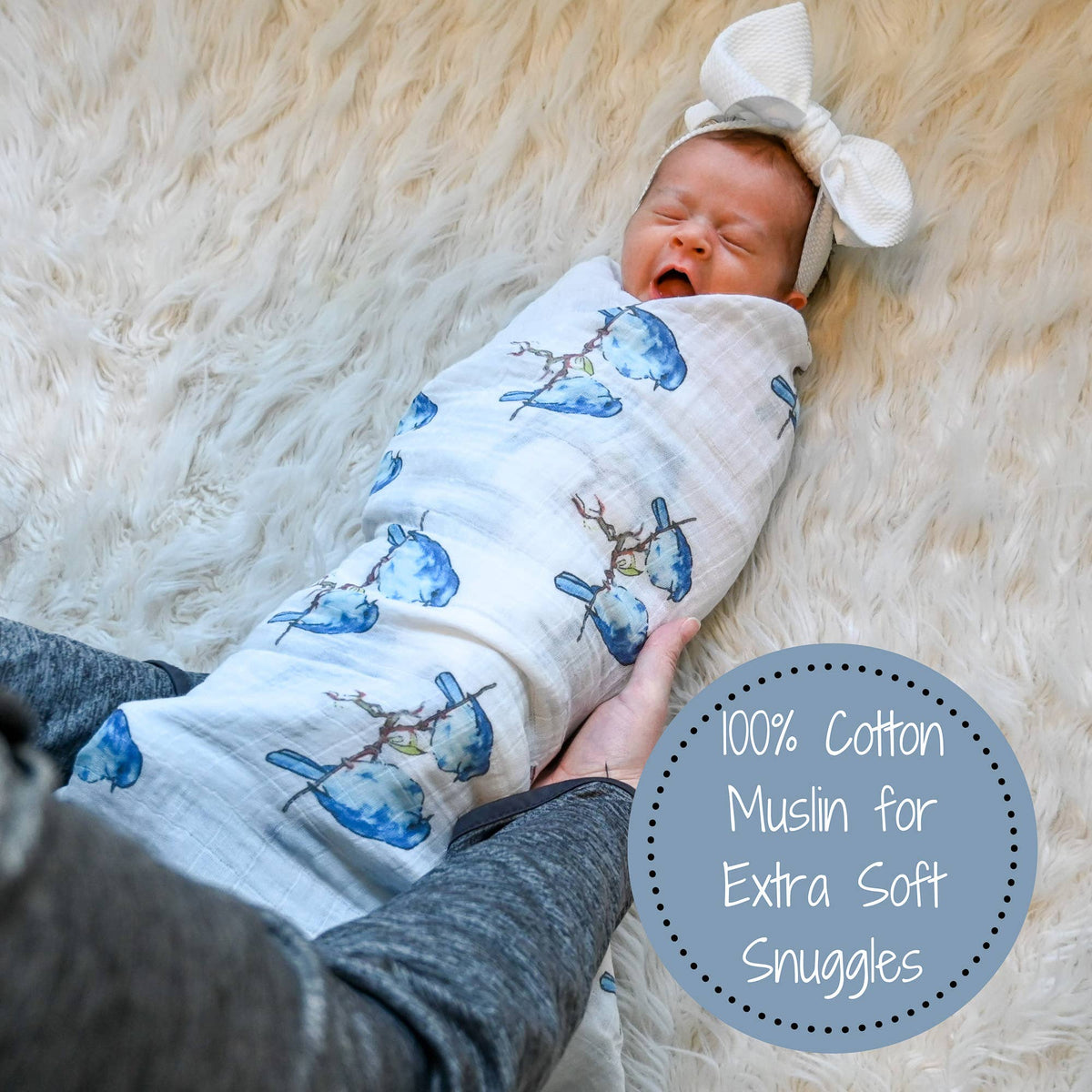 Bluebird Of Happiness Baby Swaddle Blanket - Gift & Gather