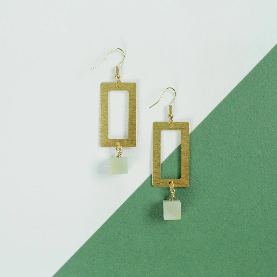 Earrings - Rectangle Hoop With Amazonite - Gift & Gather