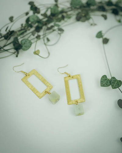 Earrings - Rectangle Hoop With Amazonite - Gift & Gather