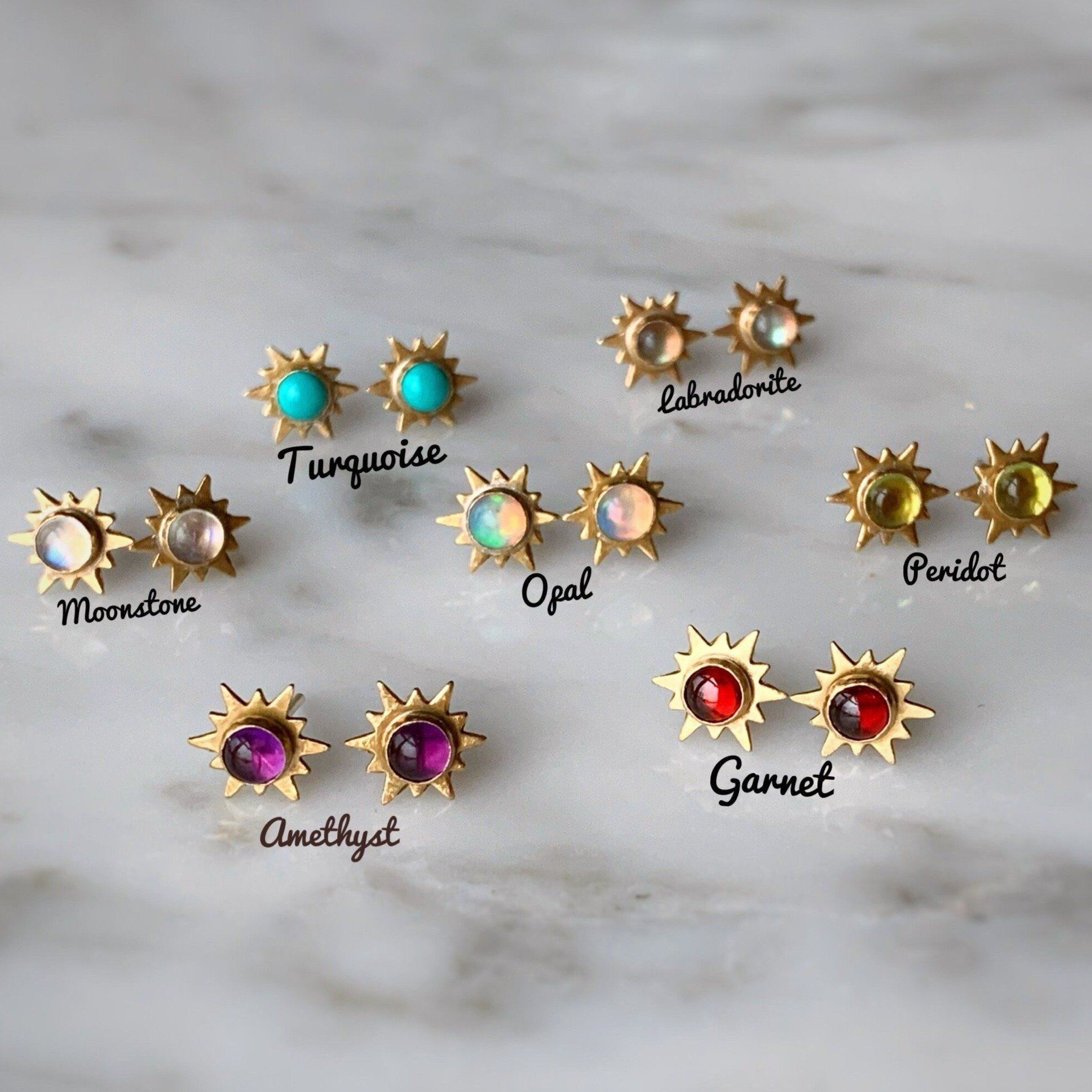 Earrings - Studs - Sun With Stones #E062 - Gift & Gather