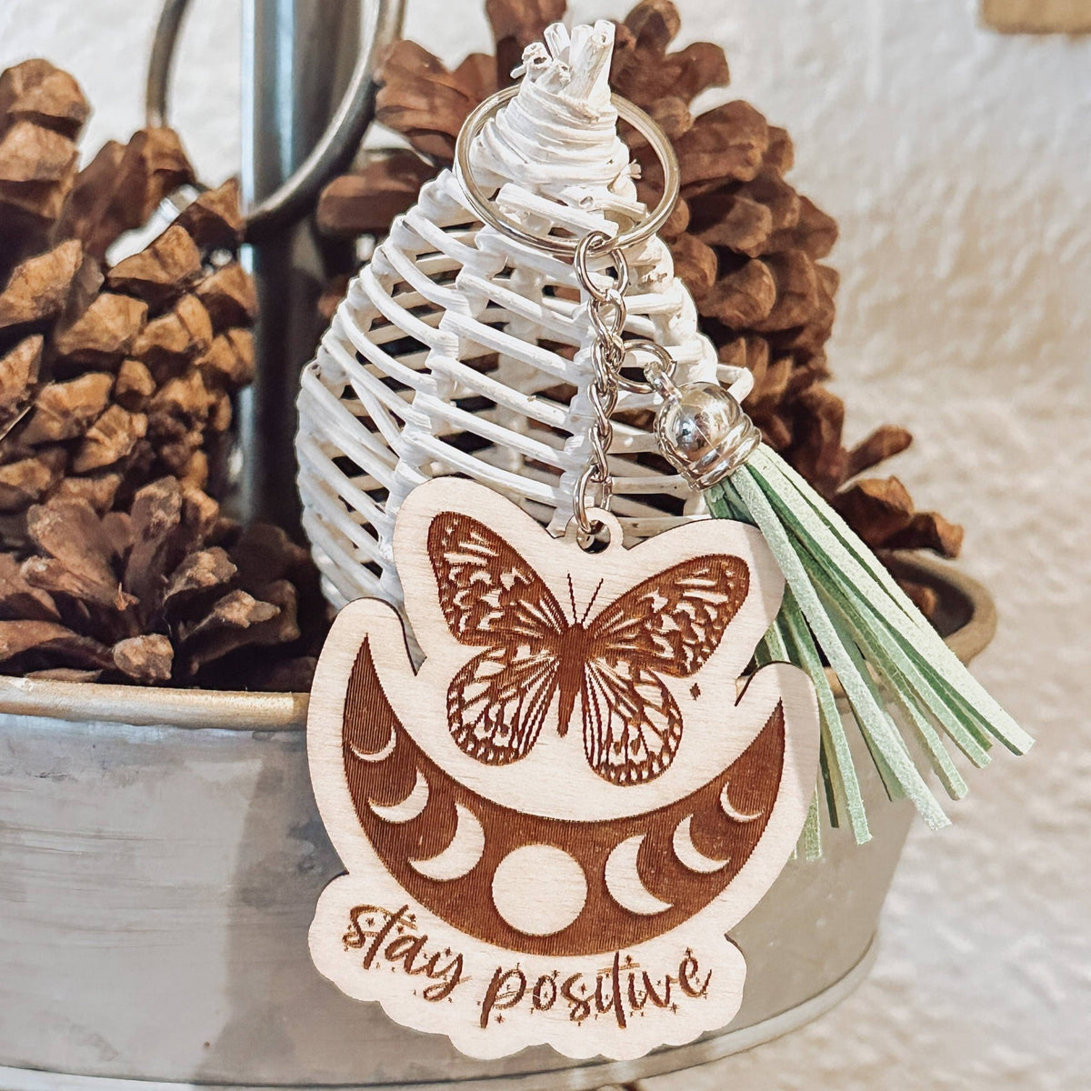 Engraved Wood keychains: Stay positive - Gift & Gather