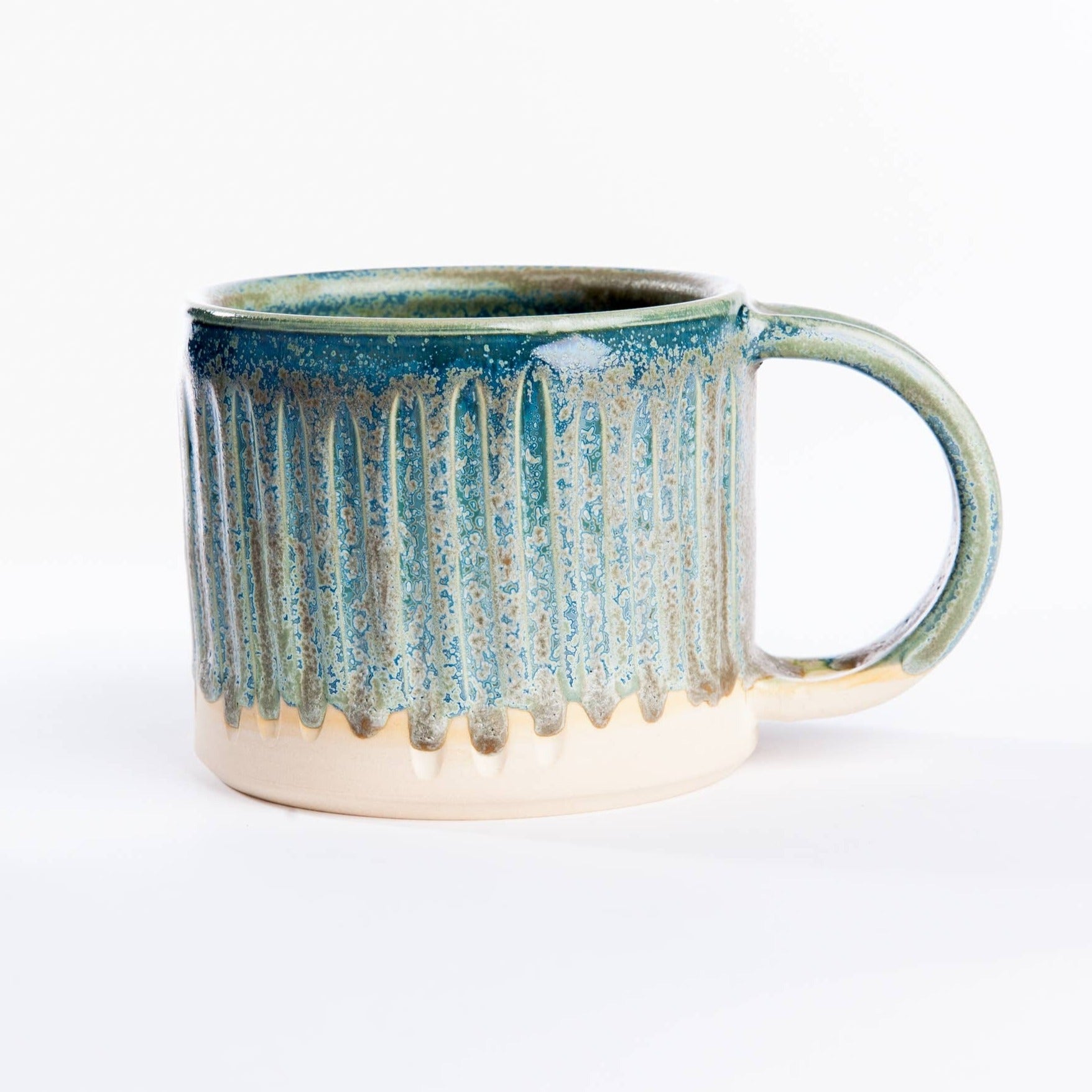 Fluted Glazed Clay Mug - Blue/Green - Gift & Gather