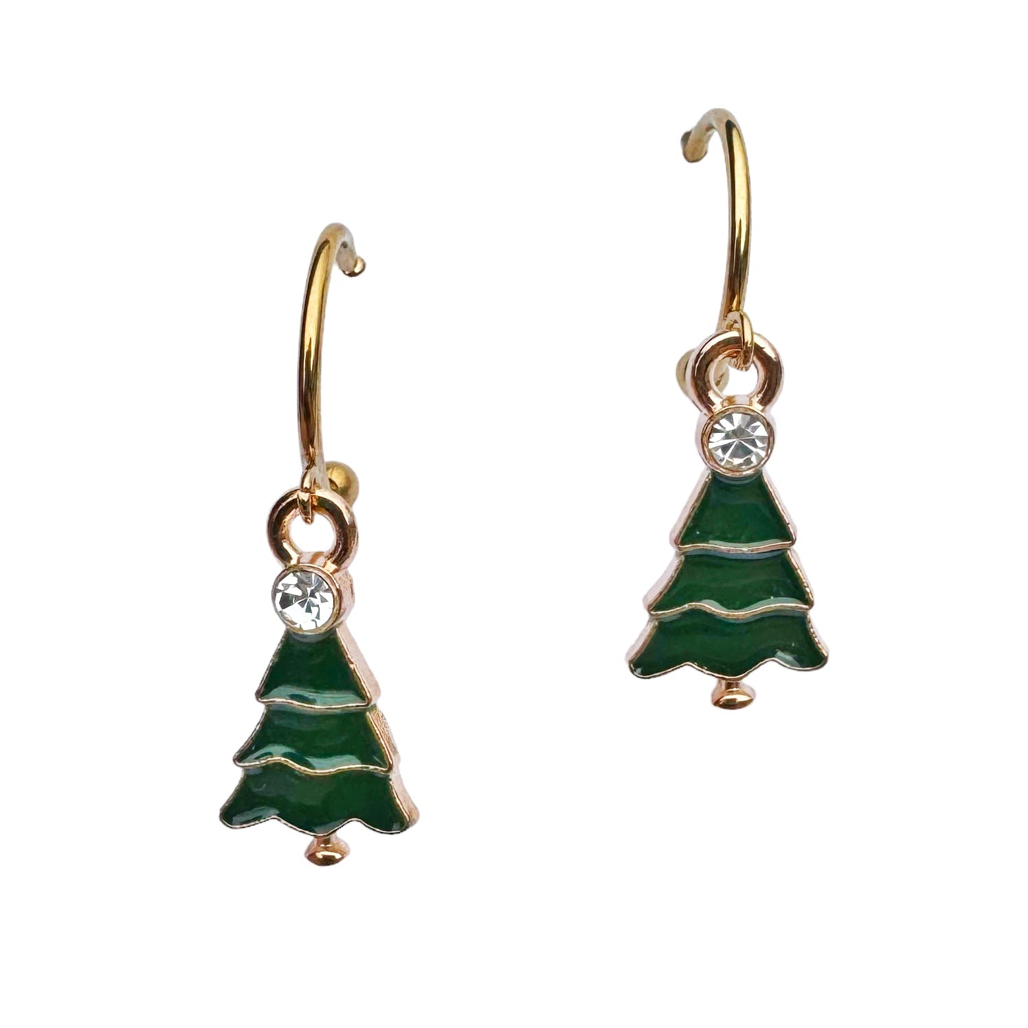 Holiday Earrings - Green Christmas Tree Round Stud - Gift & Gather