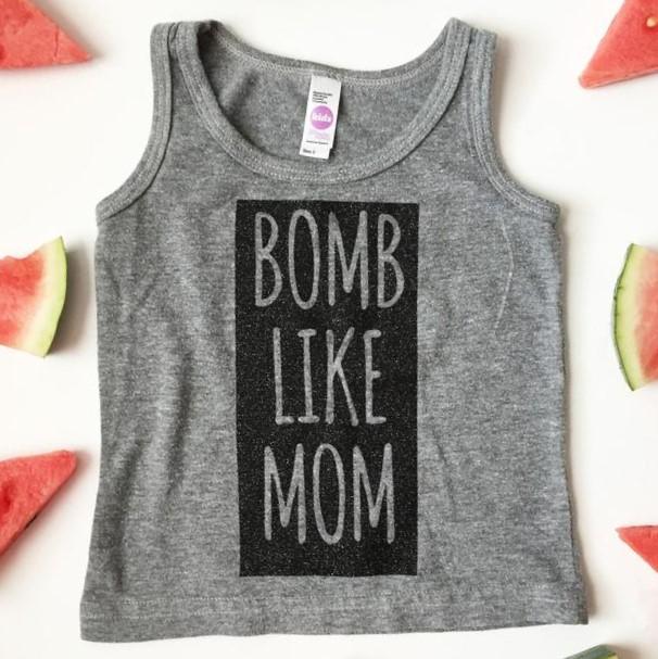 Kids Tank Top - Bomb Like Mom - Athletic Gray/Glitter Black block - Gift & Gather