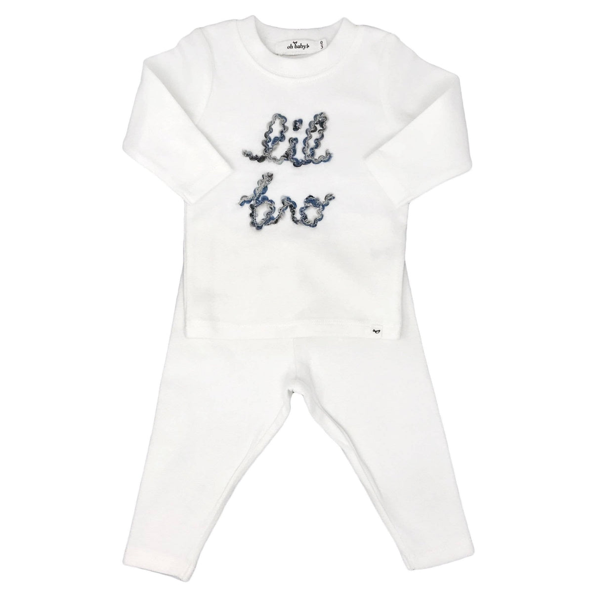 Long Sleeve/Pant Baby Set - "Lil Bro" - Deep Blue - Cream - Gift & Gather