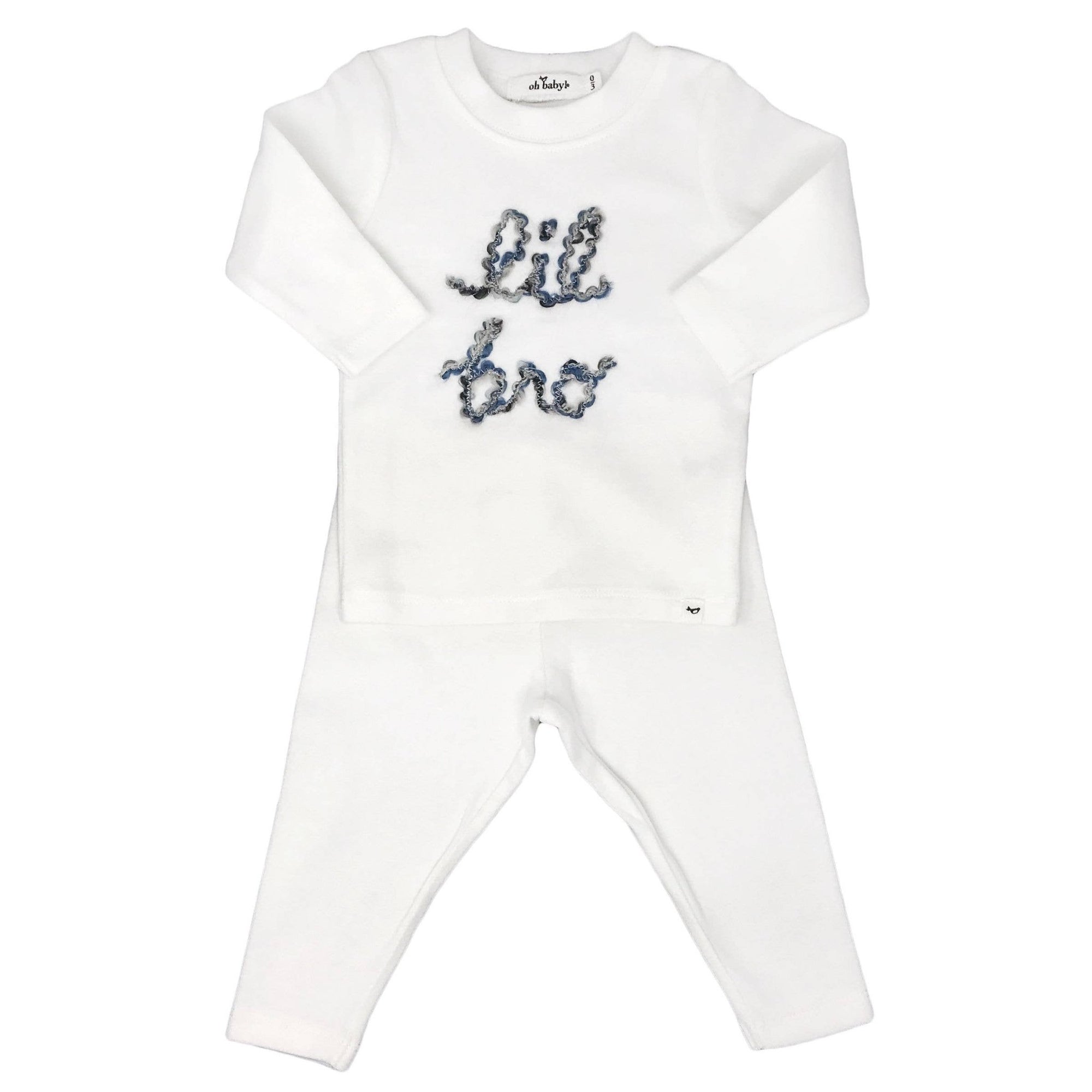 Long Sleeve/Pant Baby Set - "Lil Bro" - Deep Blue - Cream - Gift & Gather