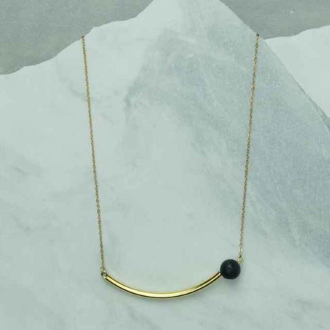 Necklace - Curved Cylinder With Black Lava - Gift & Gather