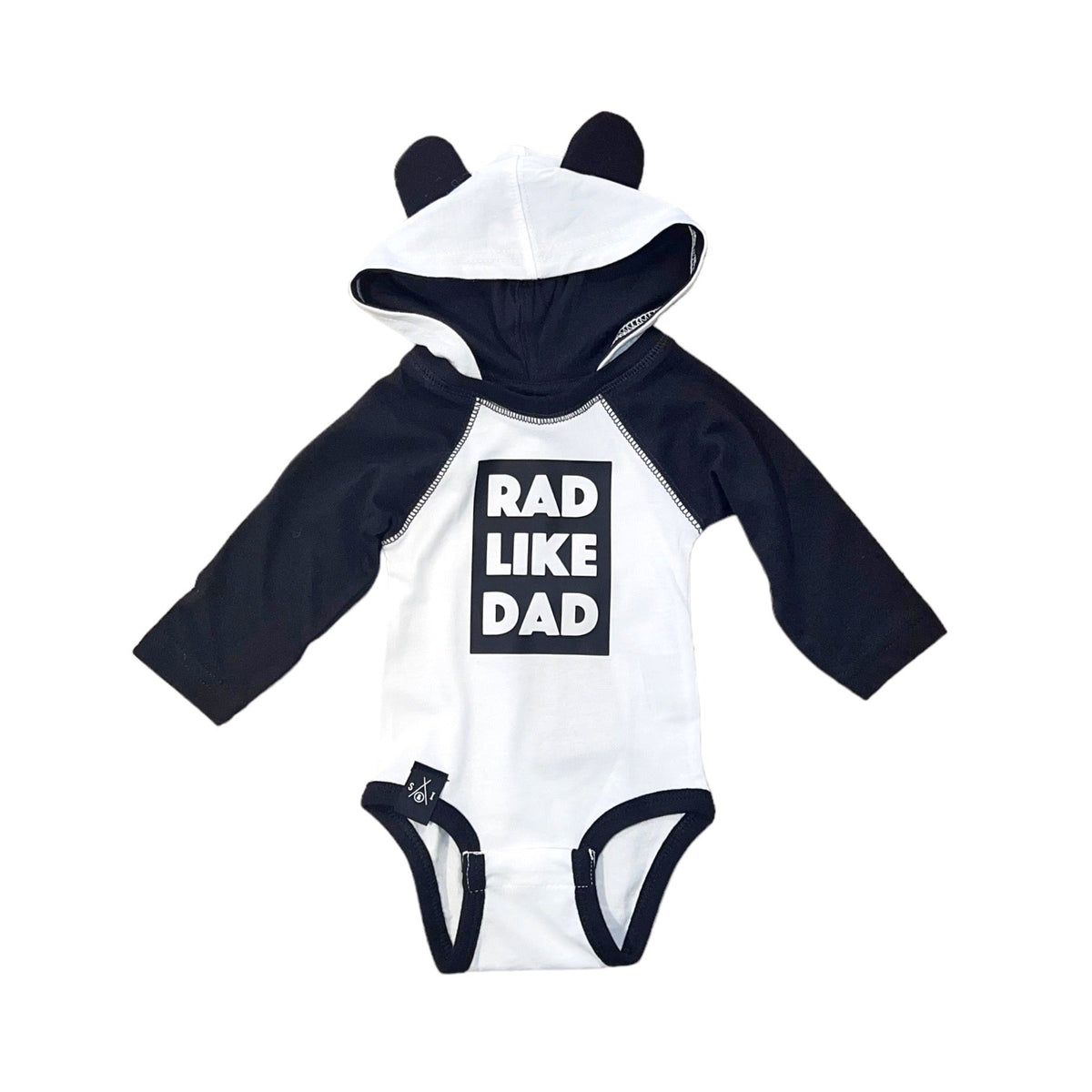 Onesie - Raglan/hooded - Rad Like Dad - Black & White/ Black Matte Block - Gift & Gather