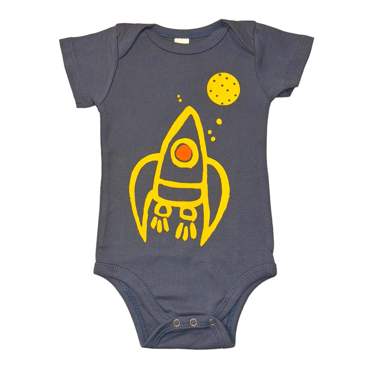 Onesie - Rocket - Short Sleeve - Pacific Blue - Yellow Rocket - Gift & Gather