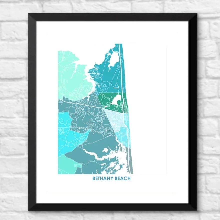 Print - Map - Bethany Beach - Teals - Gift & Gather