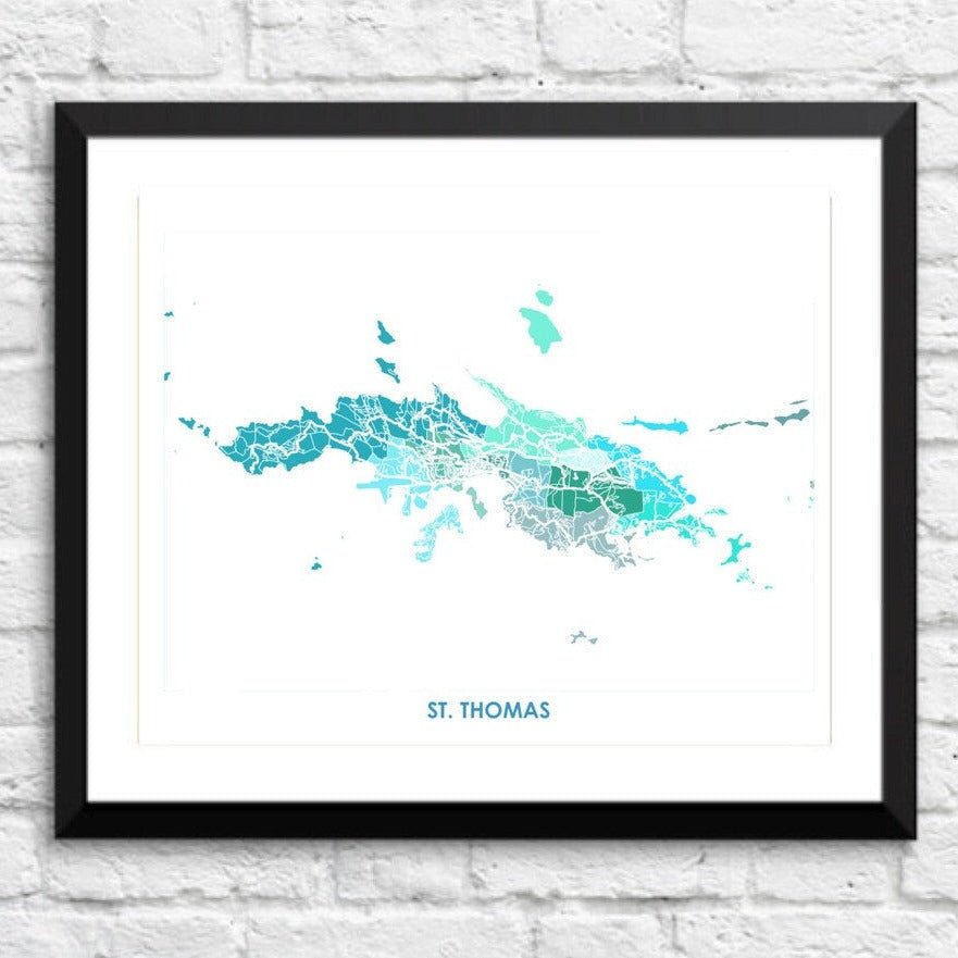 Print - Map - St. Thomas - Teals - Gift & Gather