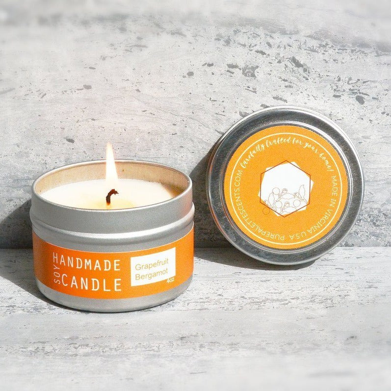 Soy Candle - 4oz Tin - Grapefruit Bergamot - Gift & Gather