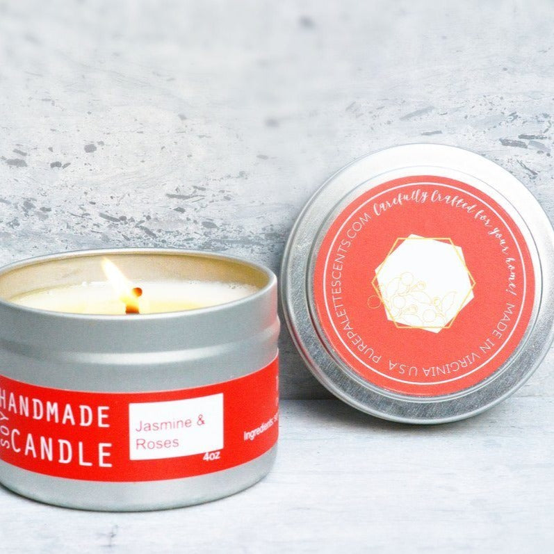 Soy Candle - 4oz Tin - Jasmine + Roses - Gift & Gather