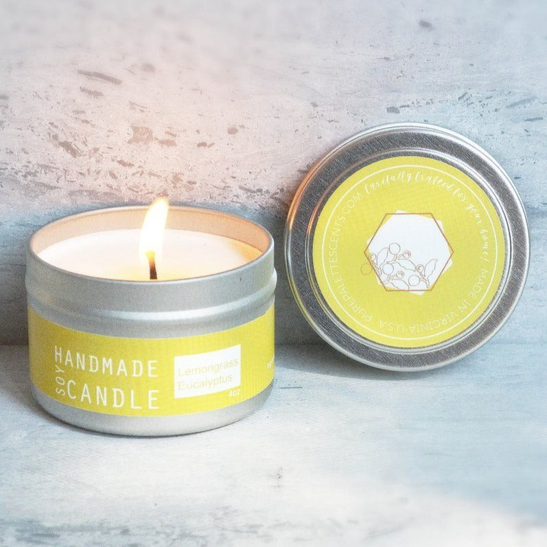 Soy Candle - 4oz Tin - Lemongrass Eucalyptus - Gift & Gather