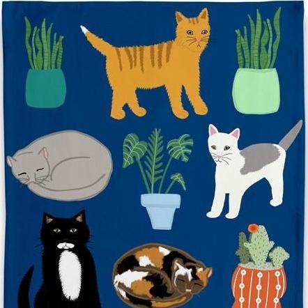 Tea Towel - Cats With Plants - Gift & Gather