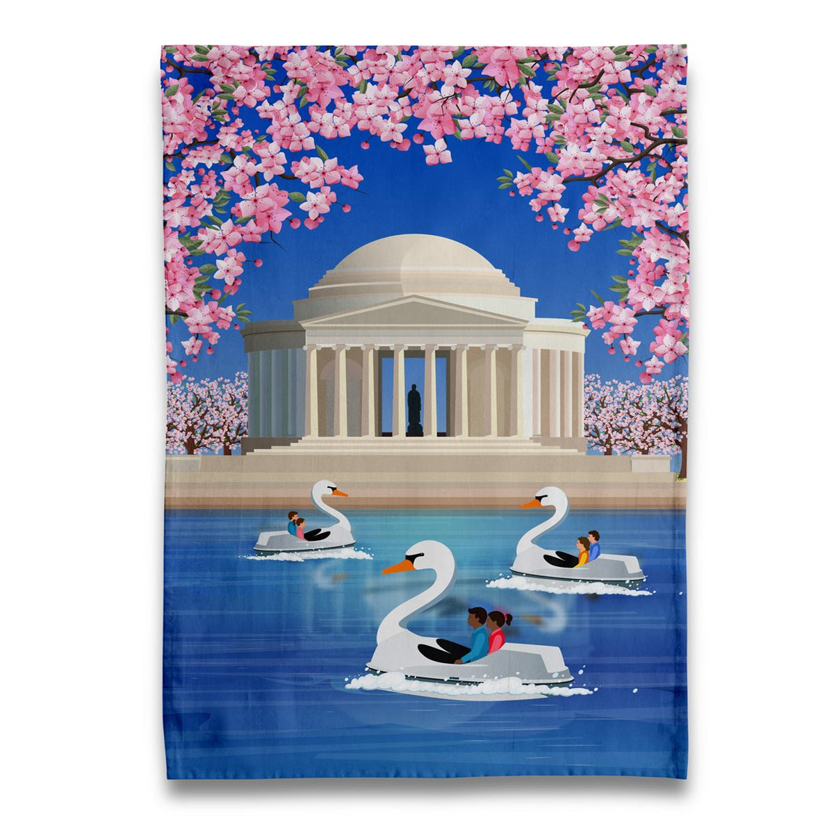 Tea Towel - Cherry Blossom Swan Boats - Gift & Gather