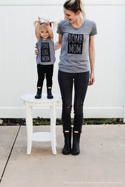 Women's Tee - Bomb Mom - Athletic Grey/Black Glitter - Gift & Gather