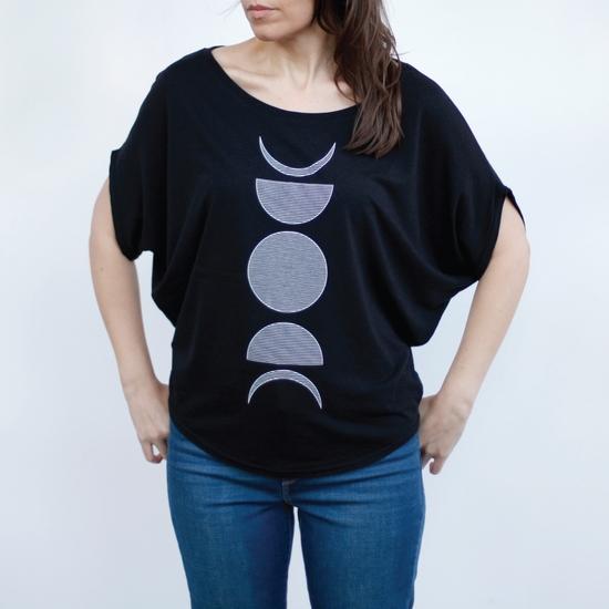 Women's Top - Moon Phases - Dolman Sleeve, Loose Fit - Black - Gift & Gather