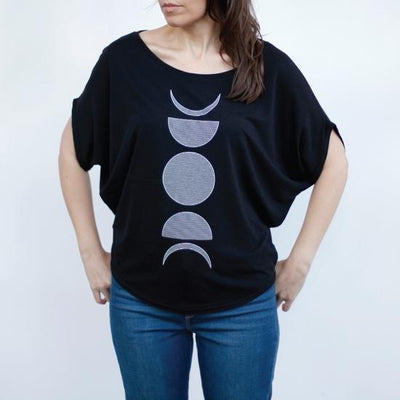 Women's Top - Moon Phases - Dolman Sleeve, Loose Fit - Black - Gift & Gather